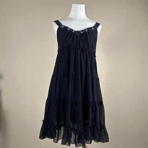 Black Beaded Tiered Whimsigoth Flowy Dress
